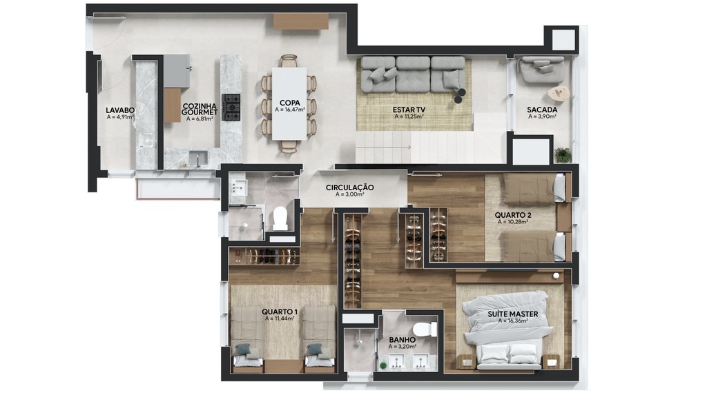 Planta 06 - 3 dorm 207,44m - cobertura duplex - inferior