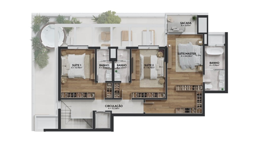 Planta 13 - 3 dorm 255,14m - cobertura duplex - superior