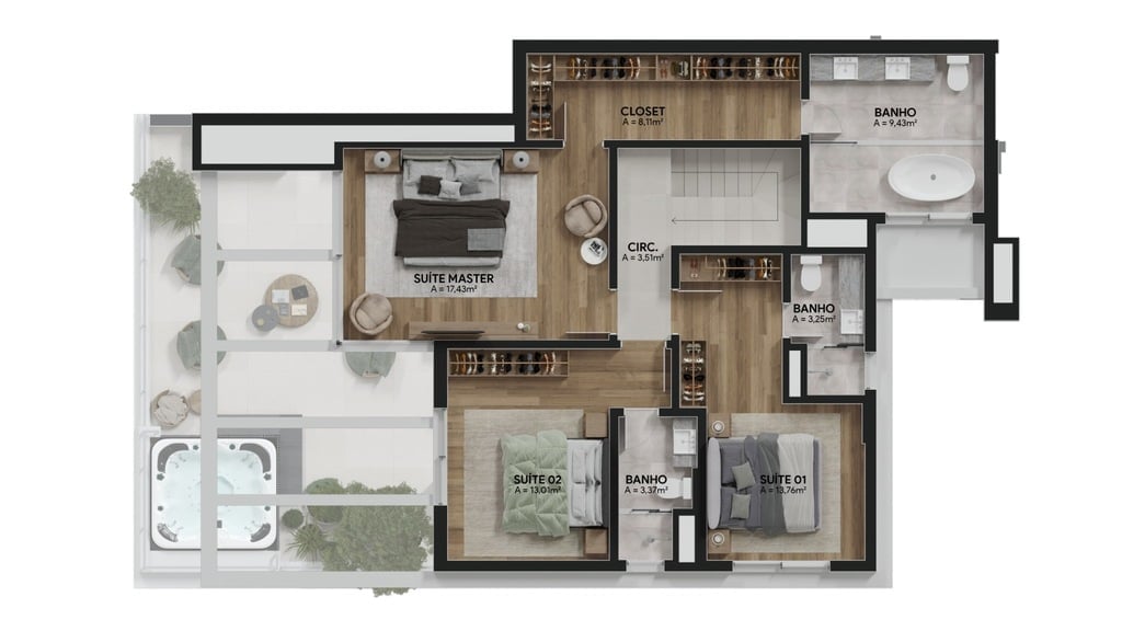 Planta 09 - 3 dorm 220,07m - cobertura duplex - superior