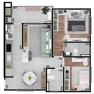 Planta 01 - 2 dorm 62 03m