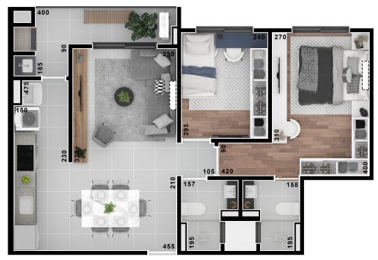 Planta 04 - 2 dorm 63 49m