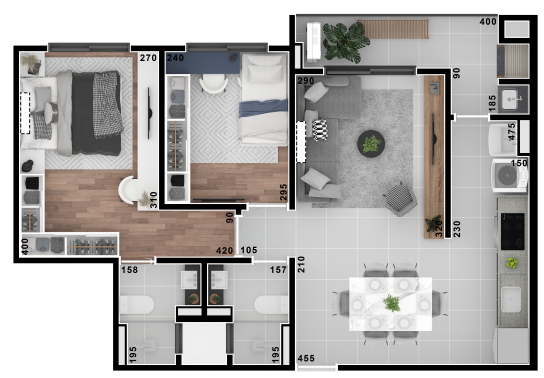 Planta 03 - 2 dorm 63 49m