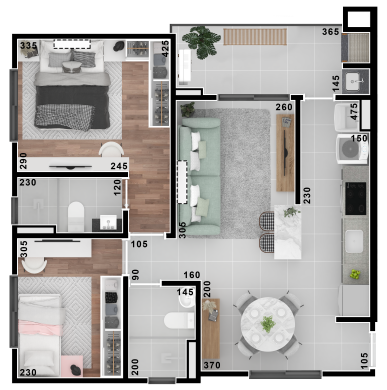 Planta 02 - 2 dorm 62 03m