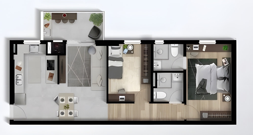 Planta 01 - 2 dorm 56m