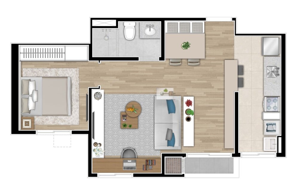 Planta 04 - 1 dorm 44 35m - opo