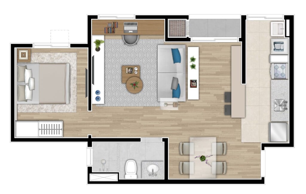 Planta 06 - 1 dorm 44 88m - opo