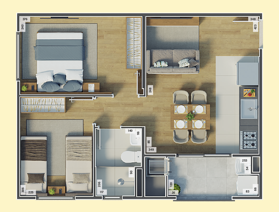 Planta 02 - 2 dorm 43,06m