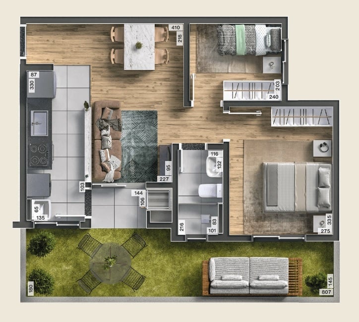 Planta 06 - 2 dorm 56,90m - garden