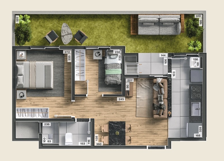 Planta 09 - 2 dorm 58,67m - garden