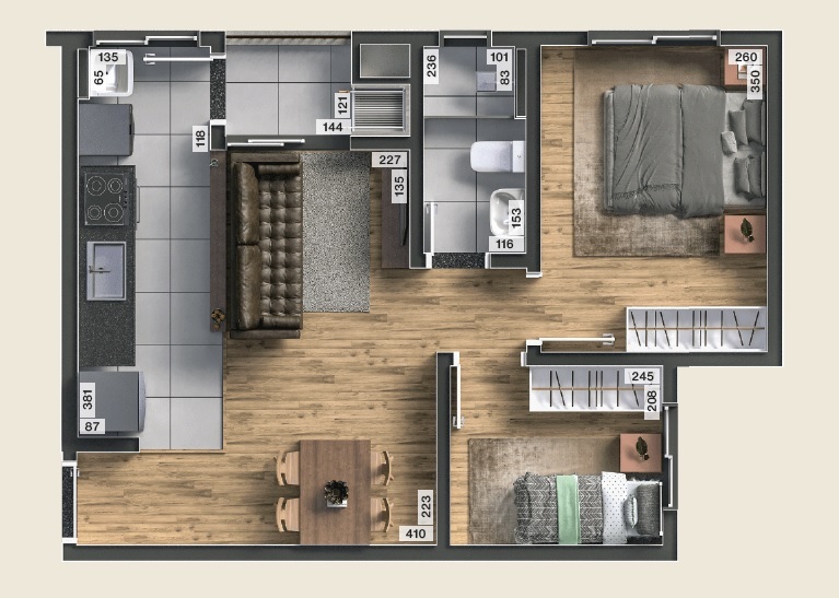 Planta 04 - 2 dorm 46,18m