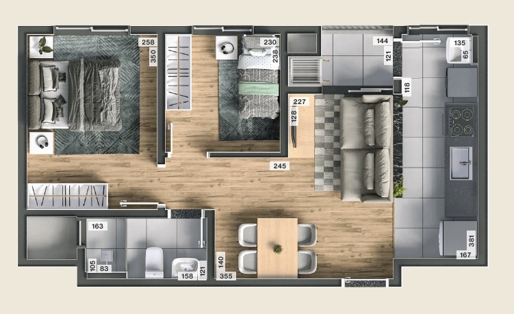 Planta 03 - 2 dorm 45,69m