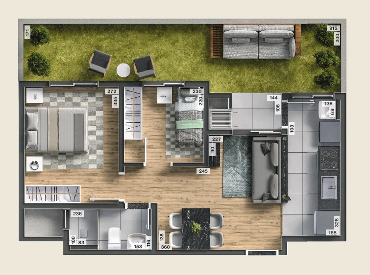 Planta 12 - 2 dorm 59,72m - garden