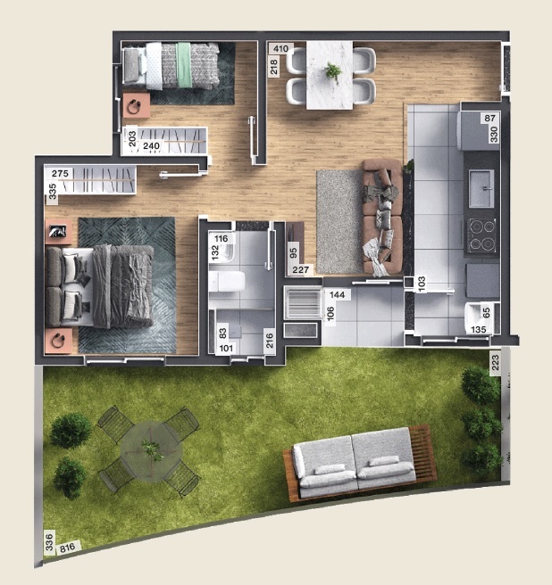 Planta 21 - 2 dorm 65,68m - garden