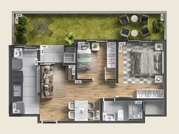 Planta 07 - 2 dorm 58,36m - garden