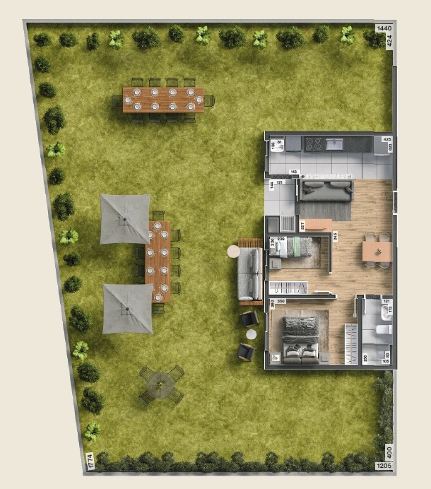 Planta 32 - 2 dorm 233,51m - garden