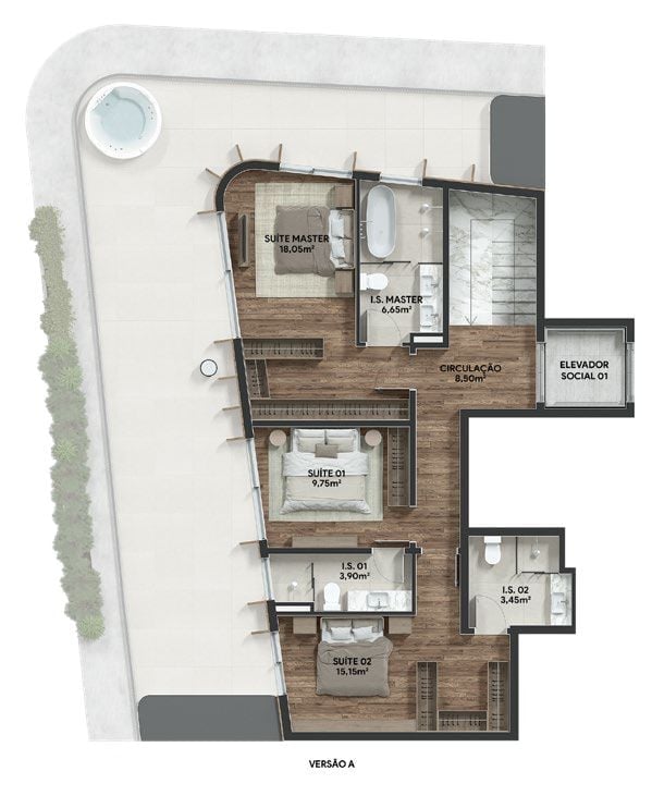 Planta 14 - 3 dorm 229m - cobertura duplex - superior