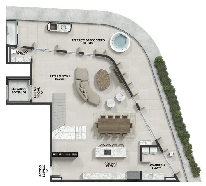 Planta 19 - 3 dorm 267m - cobertura duplex - inferior