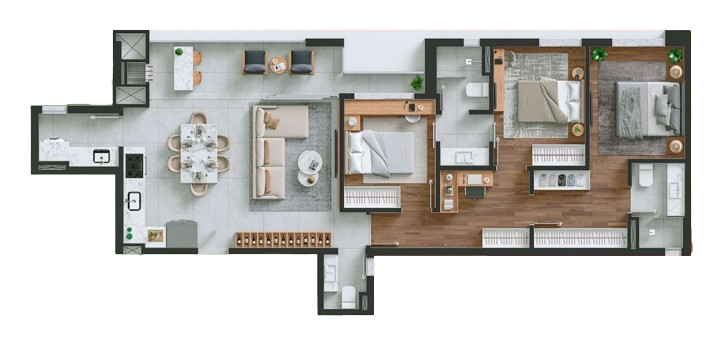 Planta 05 - 3 dorm 103m