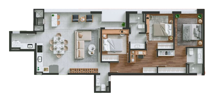 Planta 05 - 3 dorm 103m