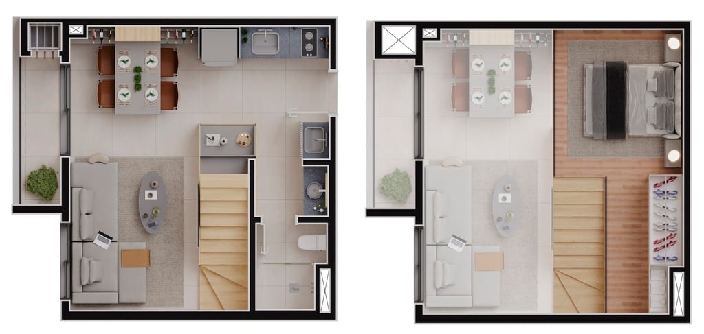 Planta 03 - 1 dorm 34m - loft