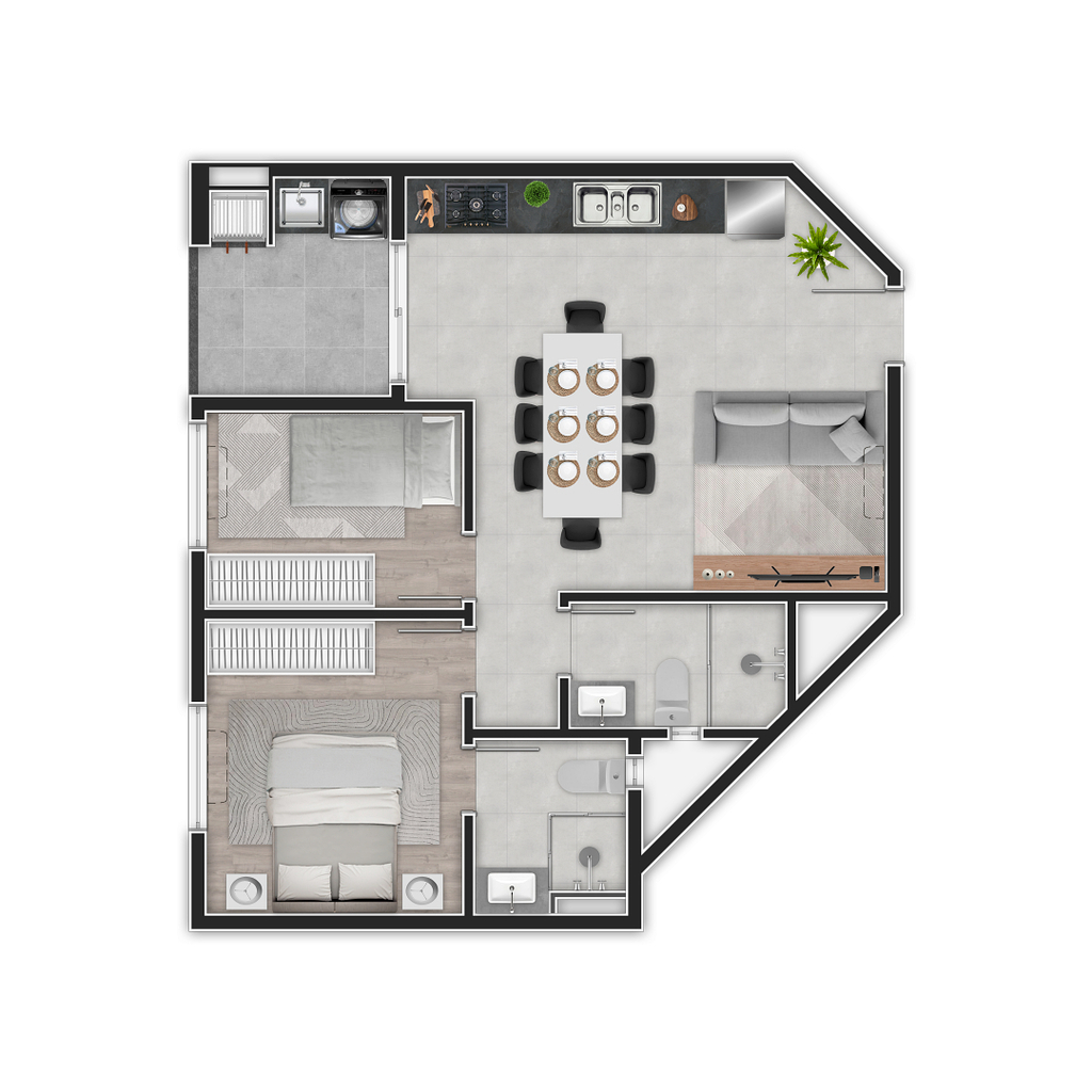 Planta 03 - 2 dorm 56m