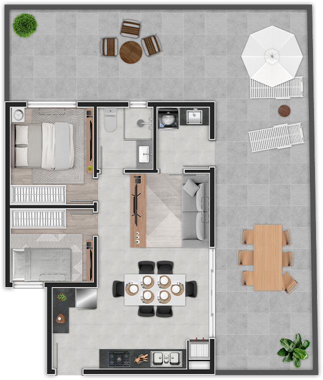 Planta 01 - 2 dorm 52m - garden