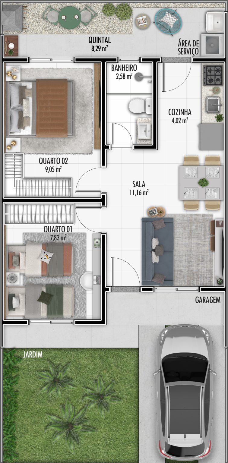 Planta 01 - 2 dorm 42,93m