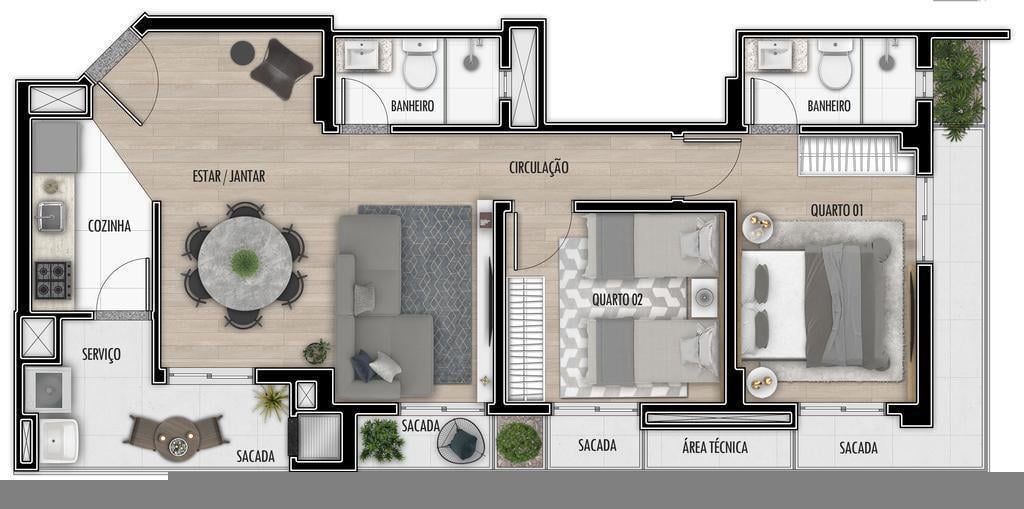 Planta 07 - 2 dorm 66,08m - opo