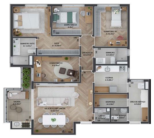 Planta 01 - 4 dorm 123 81m