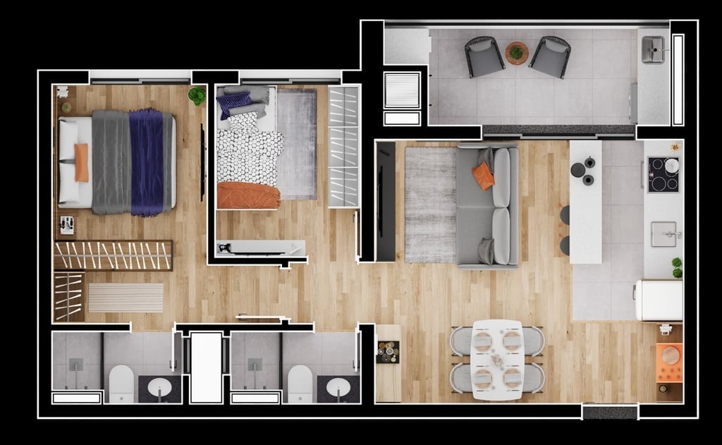 Planta 04 - 2 dorm 55 93m