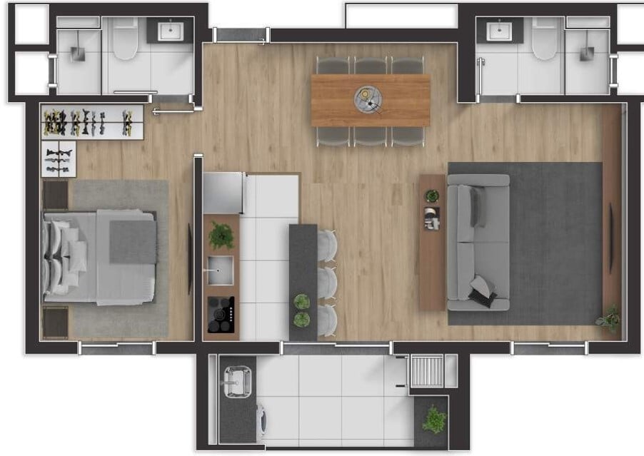 Planta 04 - 1 dorm 55 33m - opo