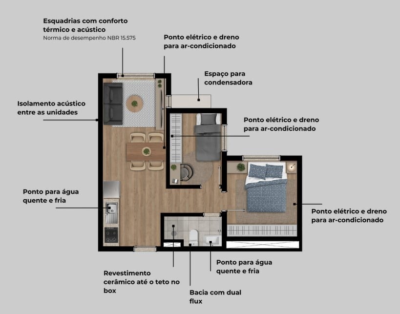 Planta 01 - 2 dorm 34m