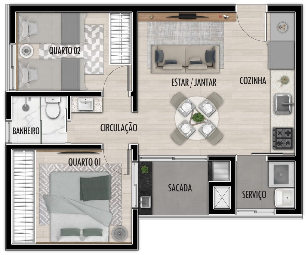 Planta 01 - 2 dorm 42 81m