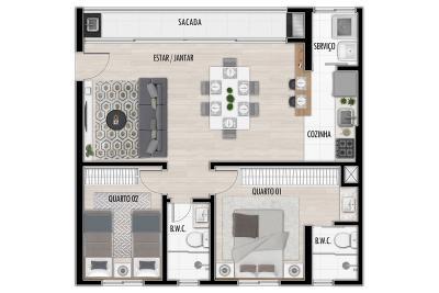 Planta 01 - 2 dorm 43 04m