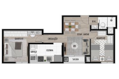 Planta 02 - 2 dorm 44 25m