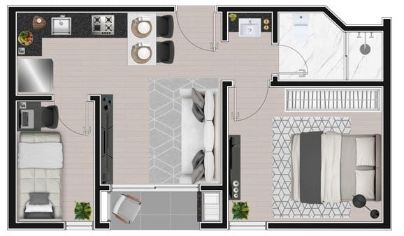 Planta 02 - 2 dorm 36m