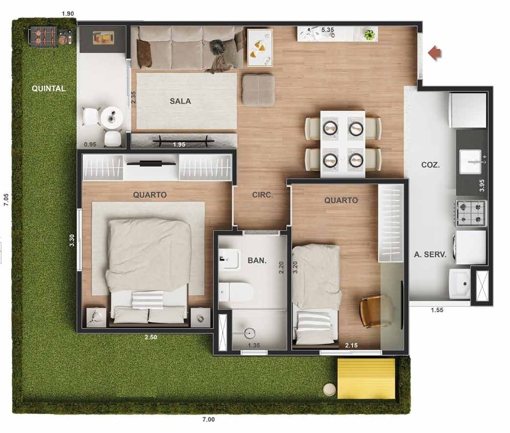 Planta 11 - 2 dorm 56,77m - garden