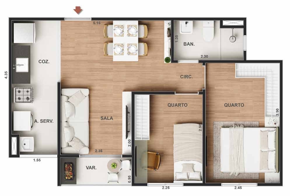 Planta 06 - 2 dorm 43,48m