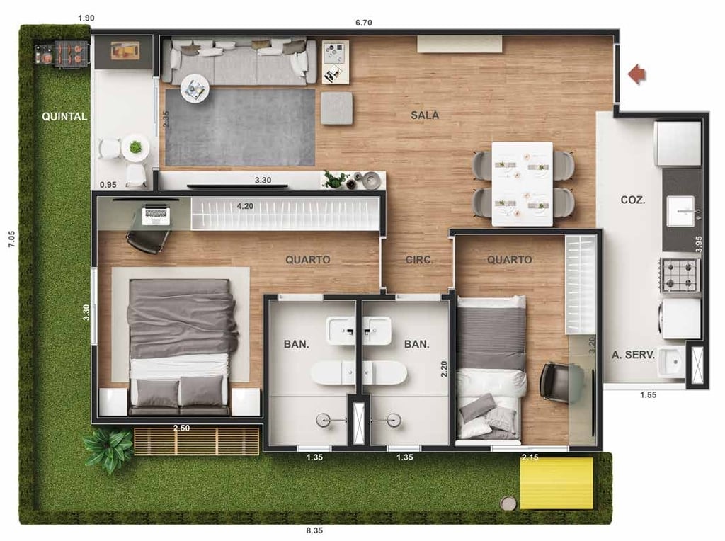 Planta 13 -  2 dorm 65,35m - garden