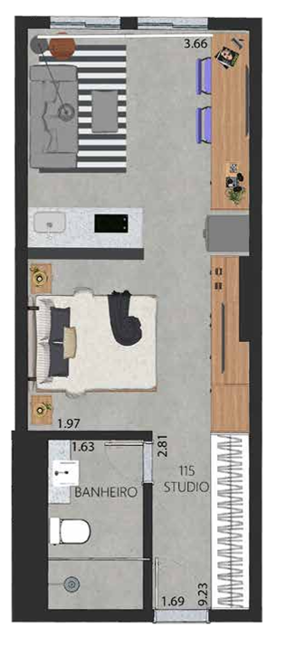 Planta 18 - 1 dorm 35 01m - studio