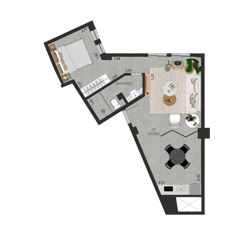 Planta 20 - 1 dorm 52 47m - studio