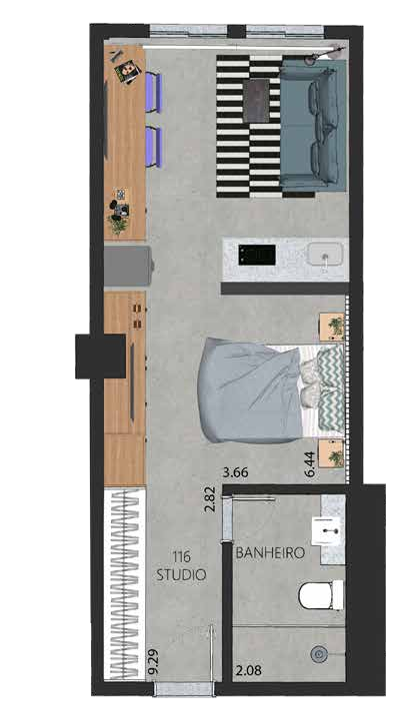 Planta 19 - 1 dorm 34 1m - studio