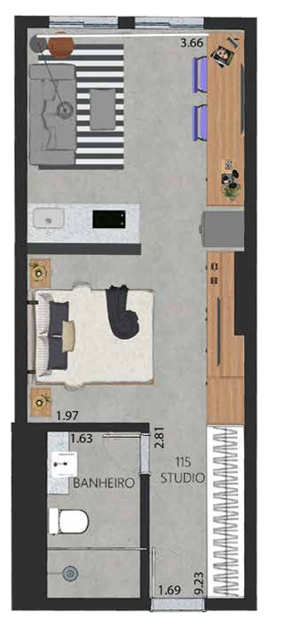 Planta 18 - 1 dorm 35 01m - studio