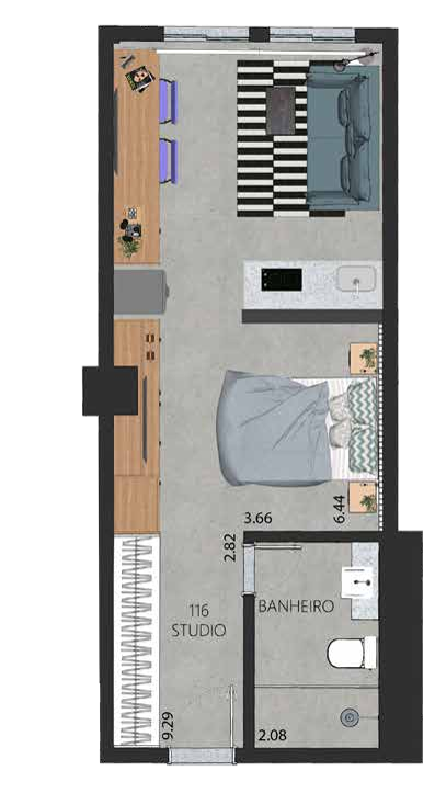 Planta 19 - 1 dorm 34 1m - studio