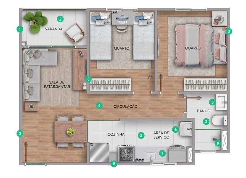 Planta 01 - 2 dorm 41,32m