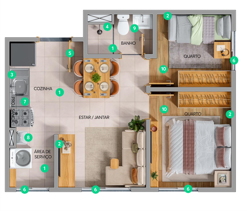 Planta 01 - 2 dorm 35,36m