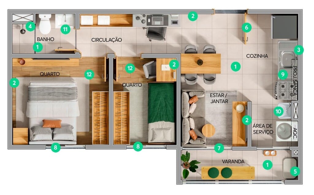 Planta 02 - 2 dorm 36,31m