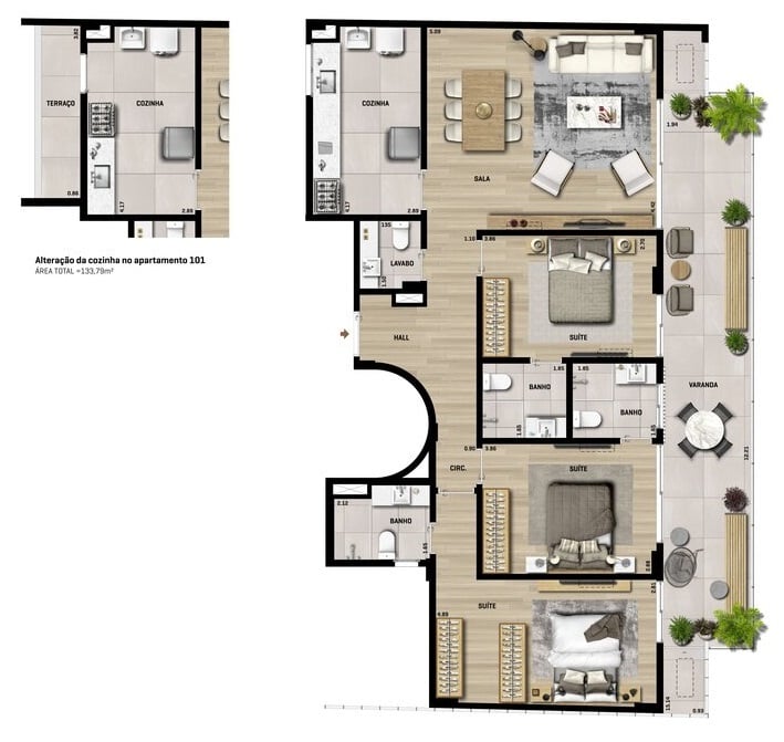 Planta 04 - 3 dorm 129 53m