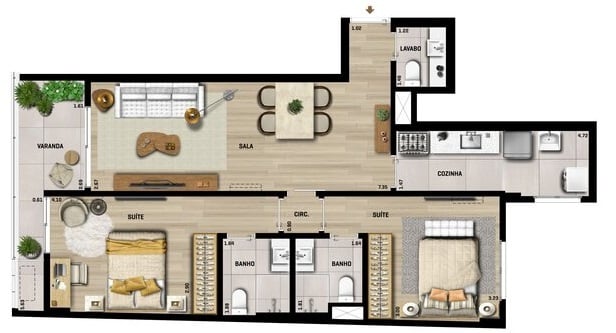 Planta 01 - 3 dorm 78 82m