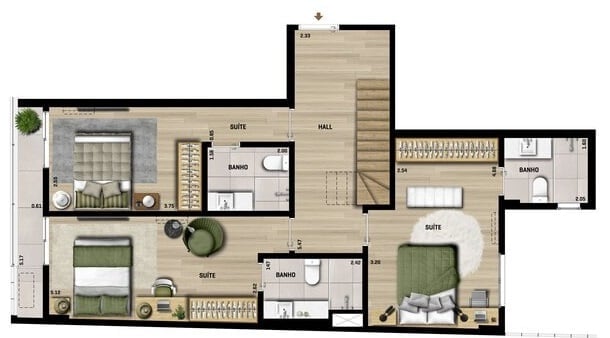 Planta 06 - 4 dorm 154 33m - cobertura duplex - inferior